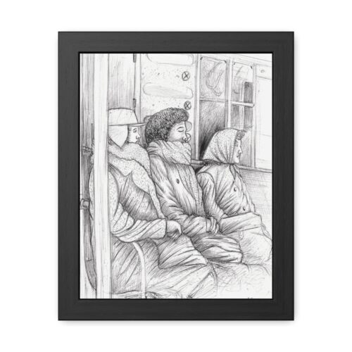 Winter Commute Framed Poster – Subway Sketch by Howard Goodley