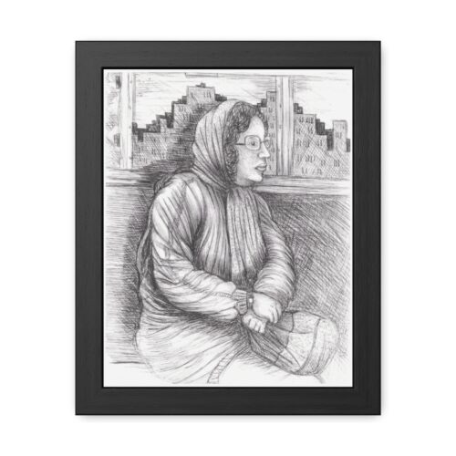 Downtown Glimpse Framed Poster – NYC Subway Sketch by Howard Goodley
