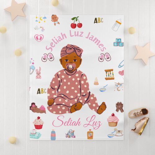 Personalized baby swaddle blanket featuring “It’s a Girl!” design and custom name Kamiyah La’vae – SoulSé Boutique