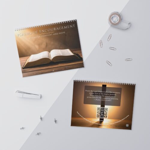 Monthly Psalms of Encouragement calendar page with KJV Bible verse and inspirational Christian design