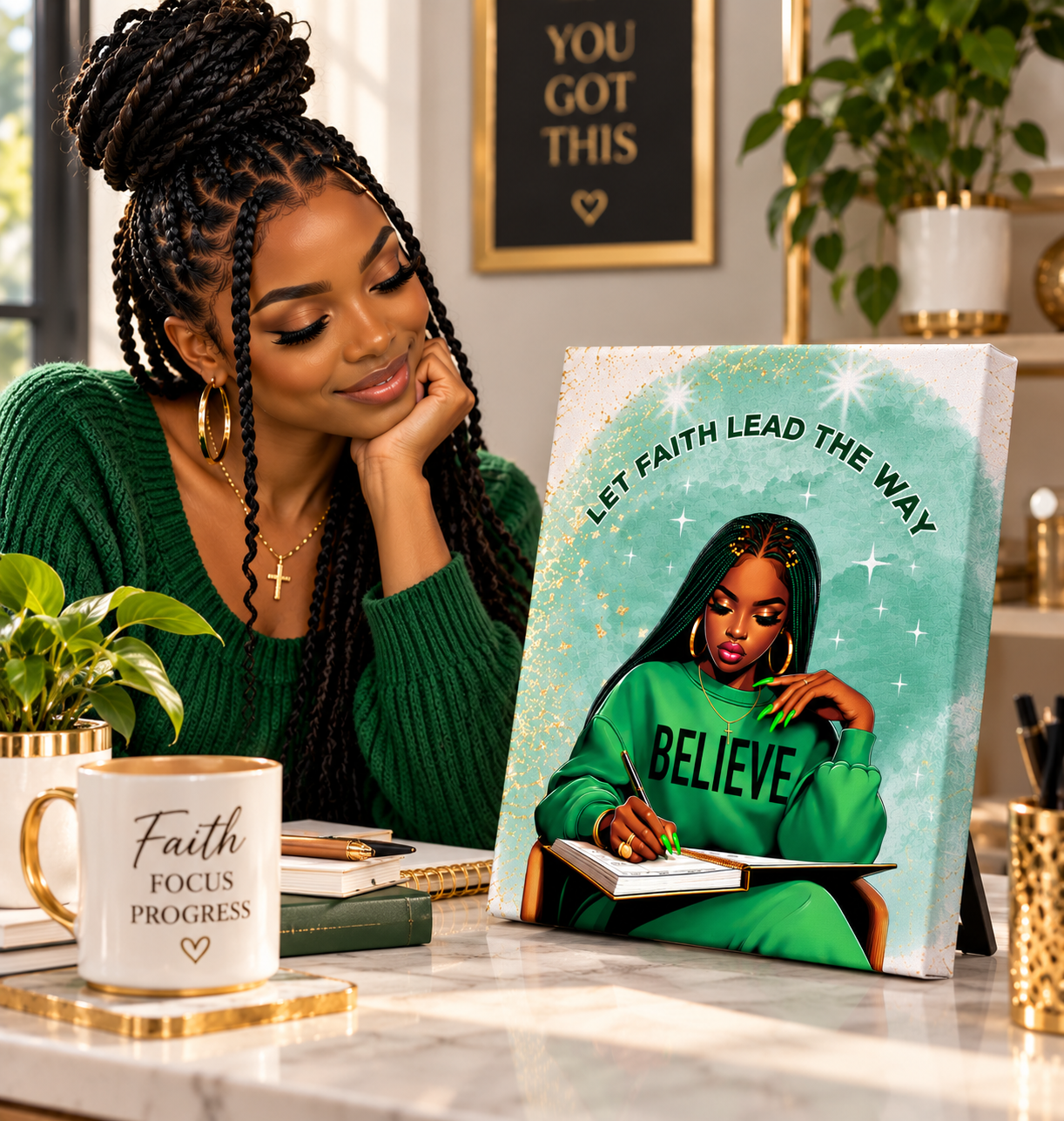 Let Faith Lead the Way BELIEVE Canvas Wall Art | Inspirational Black Woman Faith Décor - Image 9