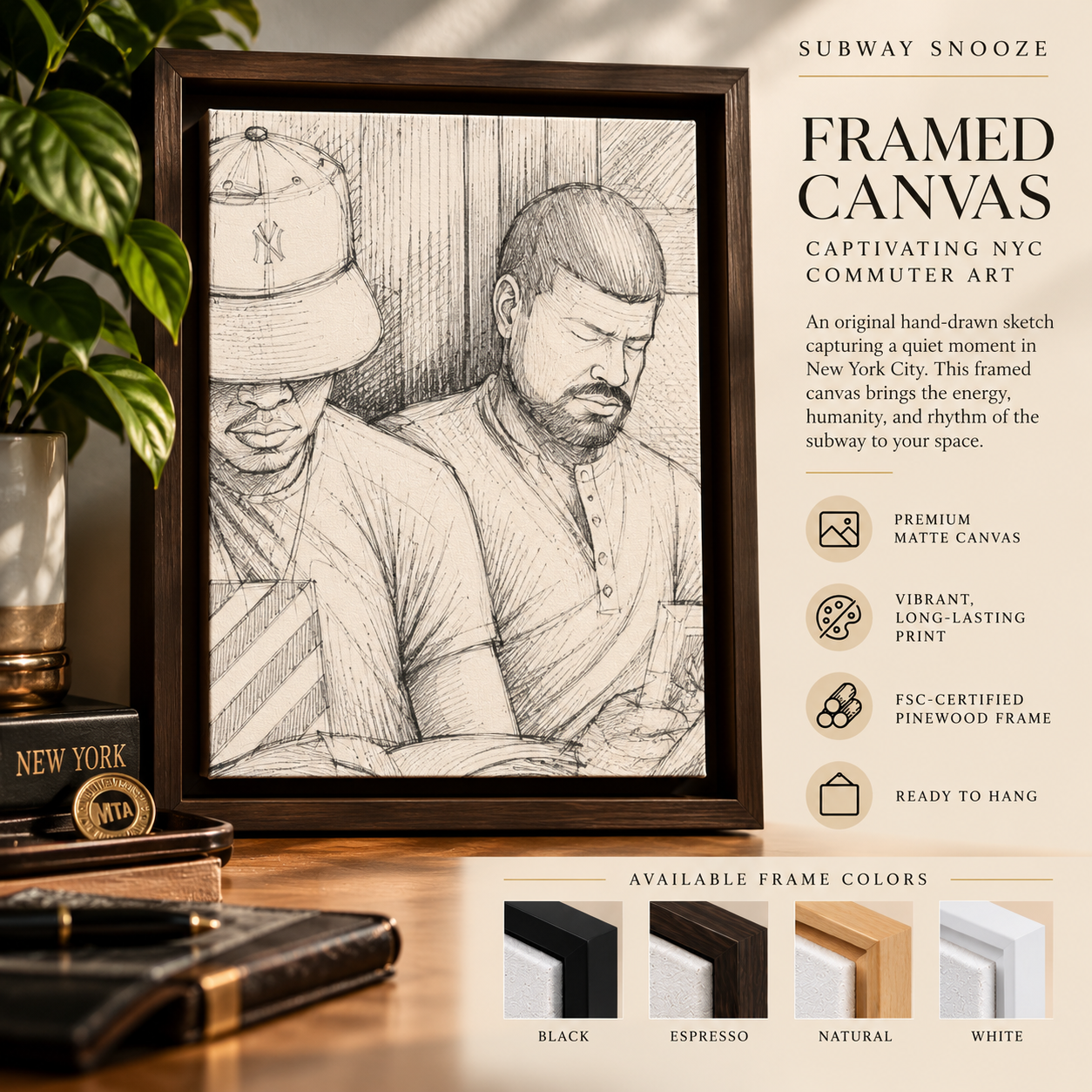 Subway Snooze Framed Canvas